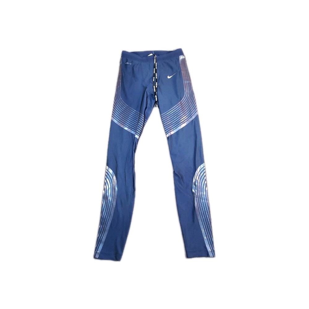 Nike Dri-Fit Womens Sz M Blue Leggings Running Pants Yoga Activewear Hiking C29